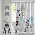 Long Fabric Shower Curtain, Blue and White Shower Curtain, Teal and Brown Floral Plant Shower Curtains for Bathroom, Modern Decorative Bathroom Curtains - 78" W x 78" H