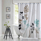 Fabric Floral Shower Curtain, Blue and White Shower Curtain, Teal and Brown Plant Shower Curtains for Bathroom, Modern Decorative Bathroom Curtains - 78" W x 72" H