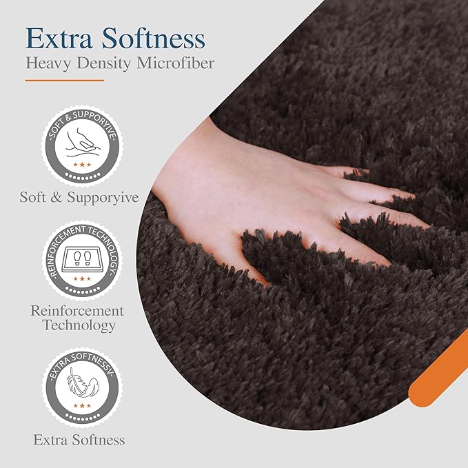 Walensee Bathroom Rug Non Slip Bath Mat (16 x 24, Brown) Water Absorbent Soft Microfiber Shaggy Mat Machine Washable Thick Plush Rugs for Shower