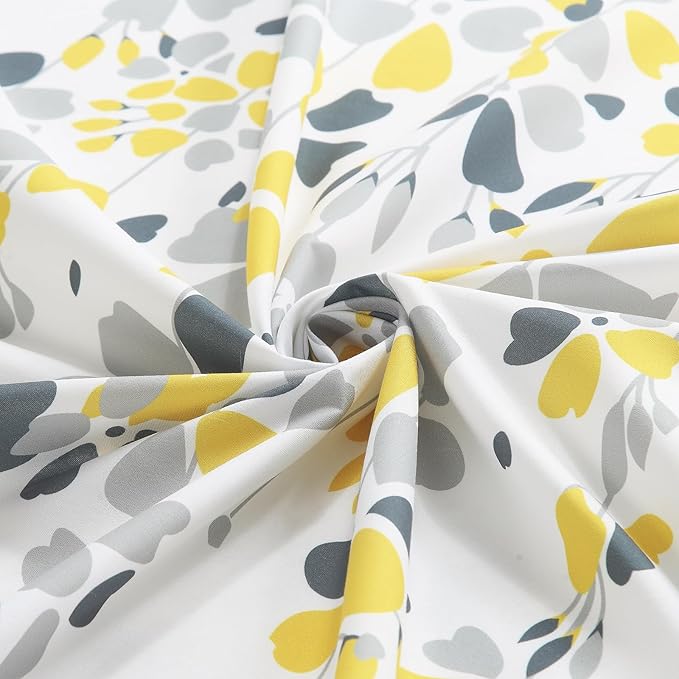 Fabric Shower Curtain, Yellow and Gray Floral Flower Shower Curtains for Bathroom, Waterproof Bathroom Curtains, 62" W x 72" H