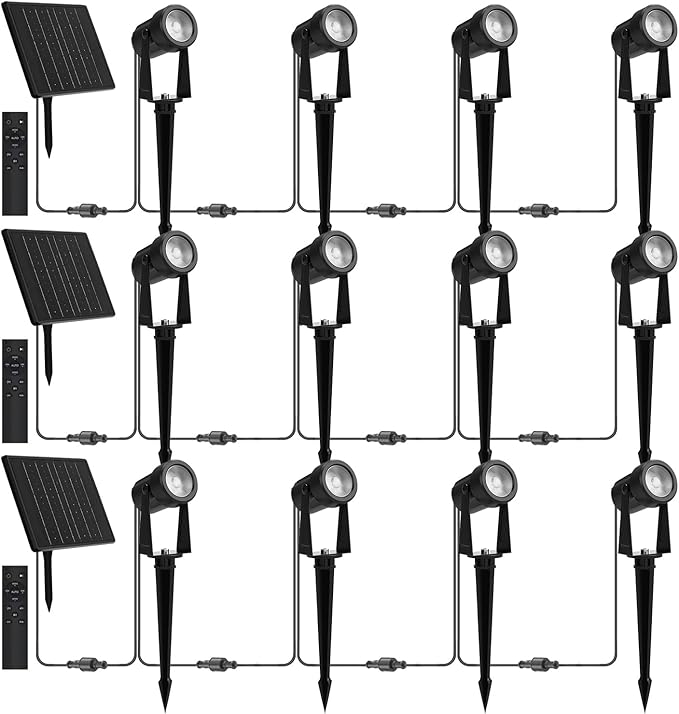 Zyan Solar Landscape Spotlights Outdoor, 3 Separate Panels, Auto On/Off, IP65 Waterproof, 36 LEDs, Long-Lasting Warm White Solar Yard Lights for Garden, Pathway & Trees (12-Pack)