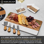 HomeWetBar Personalized Acacia Charcuterie Board | Custom 16" x 9" White Marble & Acacia Wood Cheese Board | Perfect Housewarming + Wedding + Couples Gift Idea