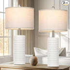 27" Ceramic Table Lamp, Farmhouse Table Lamp for Living Room, White Lamp for Bedroom, Night Stand, Modern Bedside Lamp Set of 2, End Table Lamps, White(2 Bulbs Included)