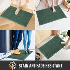 Sturdy Front Door Mat, Absorbent Muddy Dirt Resist Welcome Door Mats Outdoor Indoor, Stain and Fade Resistant, Non-Slip Rubber Backing Low Profile Doormat for Entryway, 30×17, Green