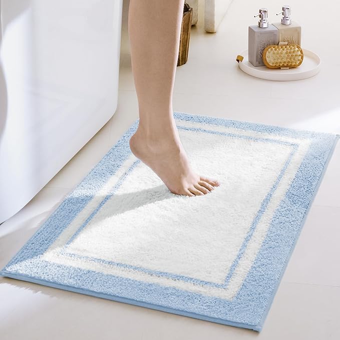 GRANNY SAYS Microfiber Bathroom Rugs Non Slip Washable, Water Absorbent Bathroom Mats for Tub Non Slip, Soft Bath Mats for Floor & Shower, Long Bath Rug, 24" x 36", Baby Blue