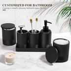 Bathroom Accessories Set, 6-Piece Bathroom Accessory Set, Toothbrush Holders Set, Soap Dispenser, Vanity Tray, Tumbler, Cotton Swab Jars, Bathroom Organizer for Modern Bathrooms(Matte Black)