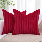 decorUhome Faux Fur Christmas Throw Pillow Covers 26x26 Set of 2, Decorative Soft Plush Striped Neutral Couch Euro Pillow Covers with Velvet Back for Sofa, Bed, Living Room Home Decor, Red