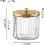 KMwares Set of 2 Glass Qtip Holder Dispenser Set for Cotton Ball, Swab, Round Pads, Floss Picks - Bathroom Canister Storage Organization and Vanity Makeup Organizer (Golden)