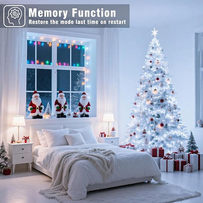 800 LED Christmas Lights Outdoor Indoor, String Lights for Outside with 8 Modes Waterproof, Plug in Twinkle Light Clear Wire for Xmas Tree, Patio, Garden, Party Decorations, White
