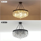 Black 9-Light Crystal Chandelier 22'' Modern Semi Flush Ceiling Crystal Hanging Light Fixture Sparkling Decoration for Entryway Bedroom Living Dining Room Kitchen Island Hallway Foyer