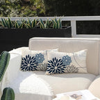 Blue and Gray Floral Pillow Covers 12x20 Set of 2 Outdoor Waterproof White Colored Decorative Throw Pillows Summer Pillowcase Polyester Cushion Case Decor for Couch Patio Funiture Garden Porch 01B12