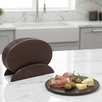 6 Walnut Stained Wood Boards with Stand, Perfect for Serving, Sushi, Cheese, Hors D'Oeuvre, Charcuterie, Sandwiches, 7 Piece Set, 9 1/2" x 6 1/2" ★★Pack of 10★★