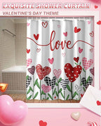 Vandarllin Valentine's Day Shower Curtain, Pink Red Love Shower Curtains Set with Hooks, Romantic Heart Leaves Waterproof Fabric Bathroom Curtains Decor Home Accessories, 60 X 72 Inch Long