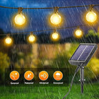 G40 Solar String Lights Outdoor with Remote 30 FT, USB & Solar Dual Charging, Waterproof, 8 Modes 3 Timers, 10+1 LED Shatterproof Bulbs, Dimmable Solar Light for Camping Backyard Bistro Porch Garden