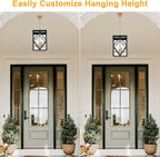 4-Light Outdoor Pendant Lights for Porch 15.7'' Outdoor Chandelier Black & Brushed Brass Exterior Hanging Porch Light Fixtures w/Clear Glass, Waterproof Outside Pendant Lantern for Front Door