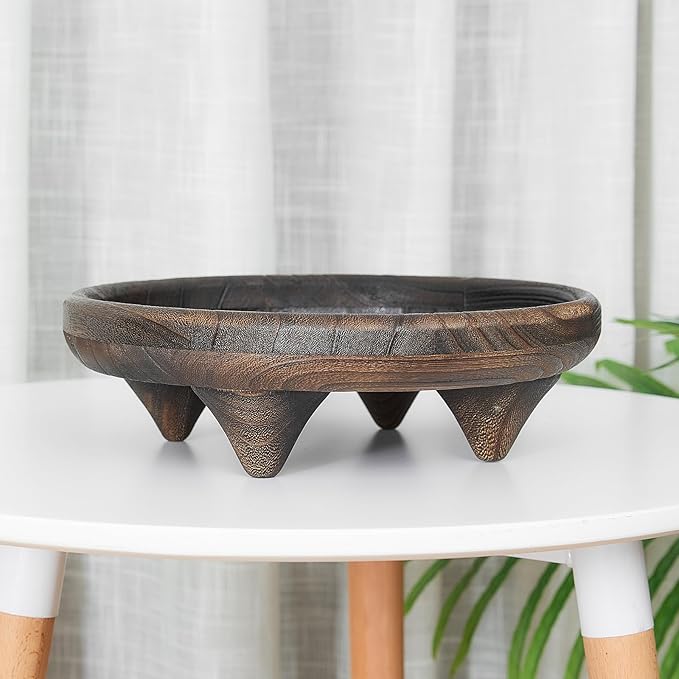 Light Wood Round Footed Serving Tray,Wabi Sabi Decor,Brown Decorative,Candle Tray,Wooden Display Riser