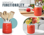 Comfify Wide Mouth Mason Jar Utensil Holder Decorative Kitchenware Organizer Crock, Dishwasher Safe - Kitchen Caddy, Large Size 7" High - Coral