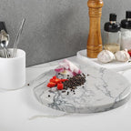 Koville Brazilian Natural Marble Cutting Board for Kitchen, 11inch Round Hand Crafted Marble Slab for Cheese, Charcuterie, Pastry Board - Wedding Gift, House Warming Gift(Maldivi)