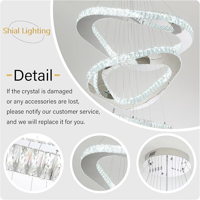 Modern Crystal Chandeliers for High Ceiling 6 Ring Chandelier LED Silver Ceiling Lights Fixtures High Ceiling Chandelier for Foyer Staircase Living Room Dining Room 2700K-6000K