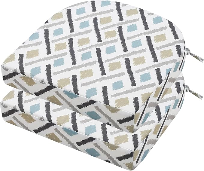 idee-home Outdoor Chair Cushions Set of 2, Thick 19" x 19" x 3" Outdoor Seat Cushions Patio Furniture Waterproof with Ties, Dining Pads
