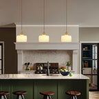 Pendant Light 2 Pack with White Striped Glass Lmapshade, Brass Vintage Pendant Light Adjustable Hanging Light for Kitchen Island Dining Room Hallway
