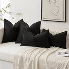 MIULEE Pack of 2 Black Decorative Pillow Covers 22x22 Inch Soft Chenille Luxurious Couch Throw Pillows Farmhouse Cushion Covers Euro Shams with Elegant Design for Sofa Bedroom Living Room Home Decor