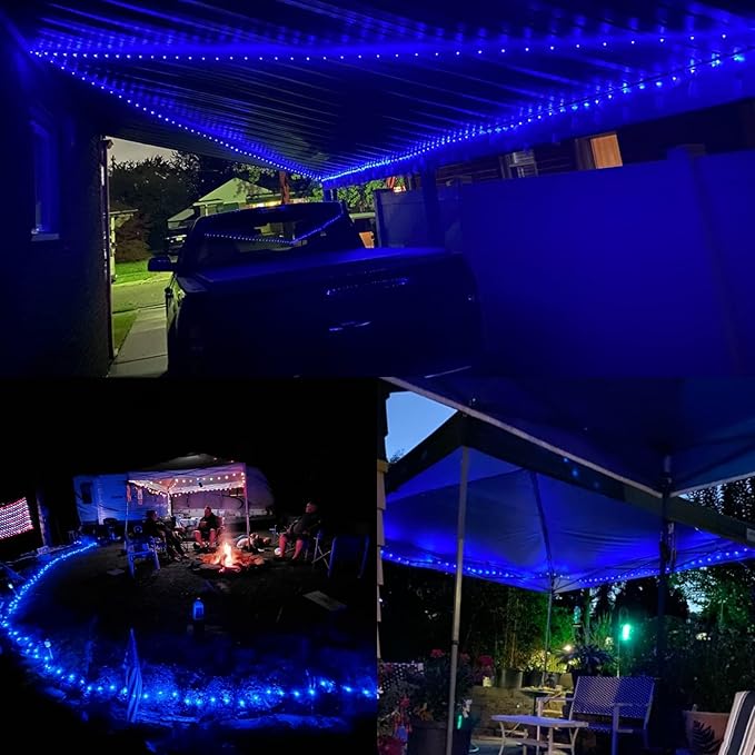 QITONG Blue Solar Fairy Lights, 4 Pack Each 33ft 100 LED String Lights Outdoor Waterproof, 8 Modes Silver Wire Twinkle Mini Lights