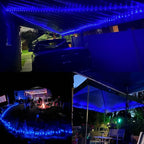 QITONG Blue Solar Fairy Lights, 4 Pack Each 33ft 100 LED String Lights Outdoor Waterproof, 8 Modes Silver Wire Twinkle Mini Lights