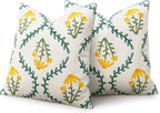 Adabana Embroidered Pillow Cover Set of 2 Farmhouse Decorative Floral Throw Pillow Covers 18x18 inch for Couch Sofa Bed Living Room Decor Green and Yellow