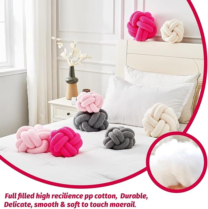 Uvvyui Knot Pillow Ball, Soft Hot Pink Home Decor Knotted Pillows, Handmade Round Plush Throw Pillow, Aesthetic & Cute Large Decorative Pillows for Bed, Floor, Couch, Bedroom Home Decor 8 inches