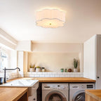 Modern Drum Semi Flush Mount Ceiling Light 17.71" Modern 3-Lights Gold Drum Ceiling Lighting Fixture Vintage Linen Ceiling Lamp for Laundry Room, Kitchen, Basement, Bedroom