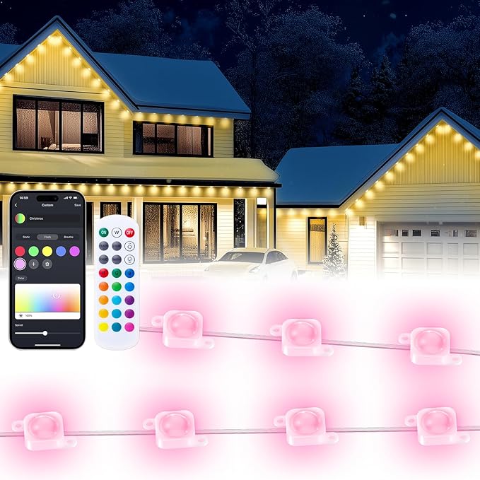 RGB Permanent Outdoor Lights for House, 300FT with 150 LED, IP67 Waterproof LED Lights for Christmas Decorations, Work with Remote, APP