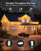 Lumary Smart Permanent Outdoor Lights 2 with Remote & Slide-Base, 100ft with 60 RGBAICW LEDs 3600lm for Daily & Accent Lighting, 110+ Scene for Halloween Christmas Decor, Work with Alexa Google, White