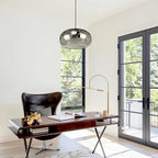 Large Glass Pendant Lighting, 14" Hammered Lampshade Hanging Lamp, 3-Light Matte Black Chandelier for Dining Living Room Kitchen Island (Smoked Grey Glass Shade, 14 Inches)