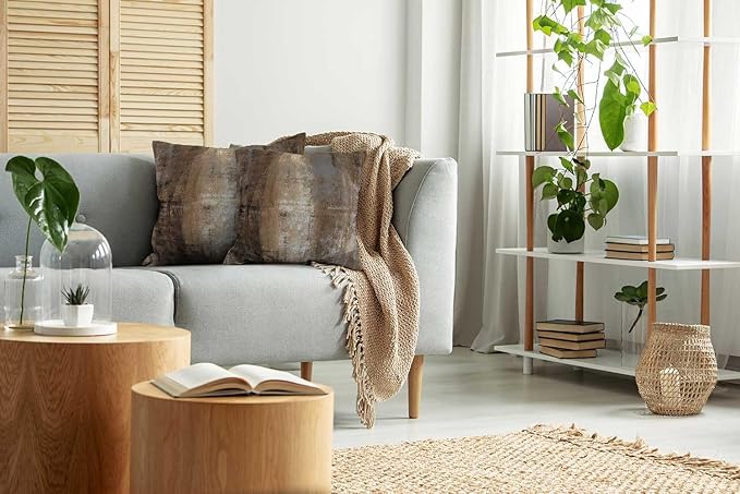 CAPSCEOLL Grey Brown Throw Pillow Covers Modern Home Art Decor,18 X 18 Inches Set of 2 Pillow Cases Decorative,Abstract Oil Painting Pillowcases for Bedroom,Living Room