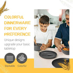 Teivio 32-Piece With Flatware Kitchen Plastic Wheat Straw Dinnerware Set, Service for 8, Dinner Plates, Dessert Plate, Cereal Bowls, Cups, Unbreakable Plastic Outdoor Camping Dishes, Gray Ombre
