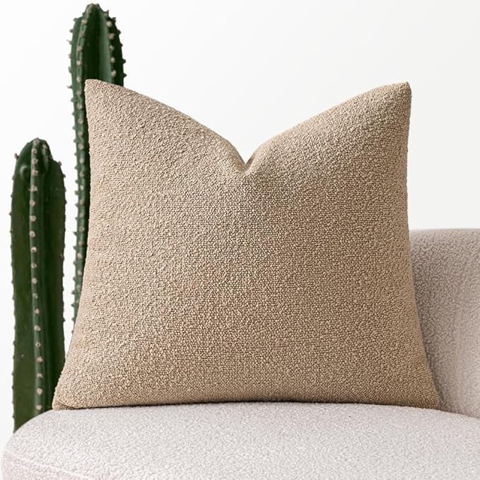 MIULEE Textured Boucle Throw Pillow Cover Khaki Accent Solid Eruo Sham Pillow Case Decorative Soft Pack of 1 Couch Cushion Chair Sofa Bedroom Livingroom Home Decor,24x24 Inch