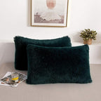 XeGe Faux Fur Throw Pillow Cases, Plush Shaggy Ultra Soft Pillow Covers, Fluffy Crystal Velvet Decorative Pillowcases, Furry Fuzzy Pillow Shams Zipper Closure, Set of 2 (Standard, Dark Green)