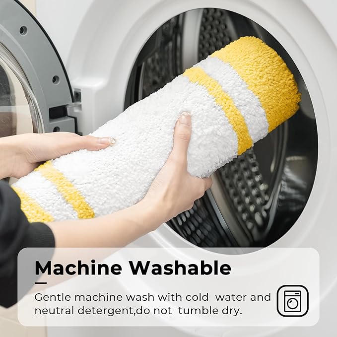 GRANNY SAYS Microfiber Bathroom Rugs Non Slip Washable, Water Absorbent Bathroom Mats for Tub Non Slip, Soft Bath Mats for Floor & Shower, Bath Rug, 16" x 24", Black Bath Rug, Yellow