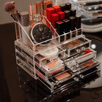 Cq acrylic Clear Make Up Organizer Countertop,Small 4 Drawers Cosmetic Storage,Cute Vanity Skincare Organizers for Jewelry,Lipstick,Makeup Brush,Beauty Product Desk and Bathroom Organizers and Storage