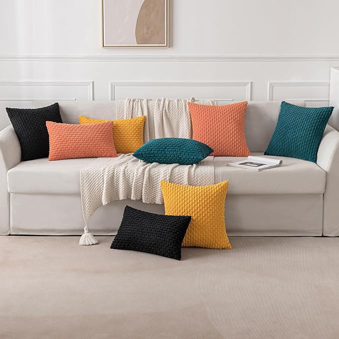 MIULEE Pack of 2 Decorative Throw Pillow Covers 16x16 Inch Soft Boho Striped Textured Corduroy Pillow Covers Modern Farmhouse Home Decor for Couch Bed Sofa Living Room Coral Red