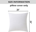Home Brilliant White Euro Shams Set of 2 24x24 Throw Pillow Covers Spring Decoration Striped Velvet Corduroy Euro Throw Pillow Sham Couch Cushion Cover for Teen Girls, 24 x 24 inch, Creamy White