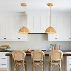 Farmhouse Wicker Pendant Light, 1-Light Boho Rattan Chandelier Light Fixture, Ceiling Hanging with Woven Lampshade, for Kitchen Bedroom Island Hallway, ETL Listed