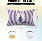 JINYO Coquette Purple Bow Christmas Tree Pillow Covers 12x20, Purple Christmas Decor, Preppy Girly Xmas Tree Bauble Striped Lumbar Pillow Covers for Girls Room Dorm Apartment