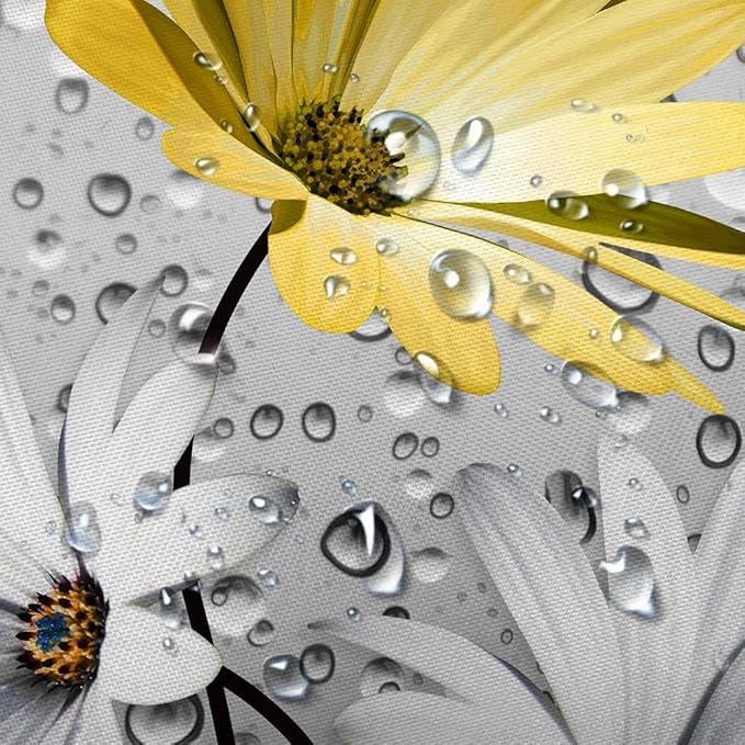 Rustic Farmhouse Yellow Floral Shower Curtain, Farm Daisy Flowers and Butterfly Shower Curtain for Bathroom, Country Yellow Gray Fabric Boho Shower Curtain Set with 12PCS Hooks, 36X70IN