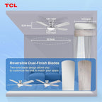 TCL Ceiling Fans with Lights, 52 Inch Low Profile Ceiling Fan with Light and Remote Control, Flush Mount, DC Reversible Motor, Noiseless, 6 Speeds Ceiling Fan for Bedroom (Silver)