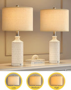 PoKat 24" Modern Contemporary Ceramic Lamp Set of 2 for Living Room White Desk Decor Lamps for Bedroom Farmhouse Bedside Nightstand End Table Lamps, White and Grey