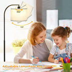 Arc Floor Lamp with Remote and Stepless Dimmable Bulb, Colors Temperature & Brightness Adjustable, Floor Lamps for Living Room（Grey Shade & Black Pole）