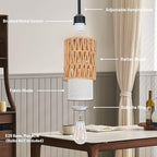 Pendant Light Boho Hanging Lamp - Rattan & Linen 2-in-1 Shade, Adjustable Hanging Lights Fixture for Kitchen Island, Dining Room, Farmhouse, Bedroom (2 Pack)