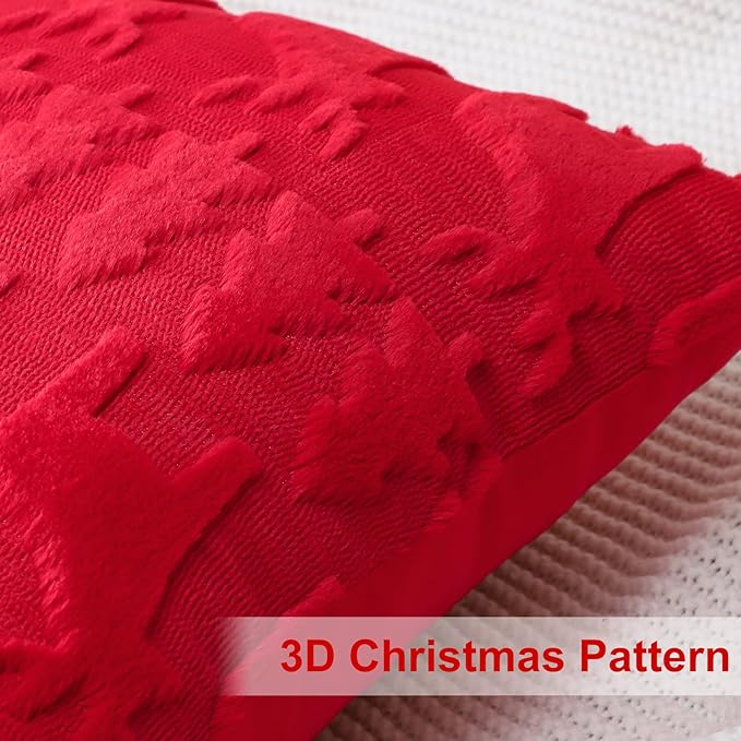 OTOSTAR Set of 2 Xmas Soft Plush Short Wool Velvet Decorative Throw Pillow Covers Rectangular Luxury Style Cushion Case Pillow Shell for Sofa Bedroom Christmas Tree and Elk Red, 12x20 Inch